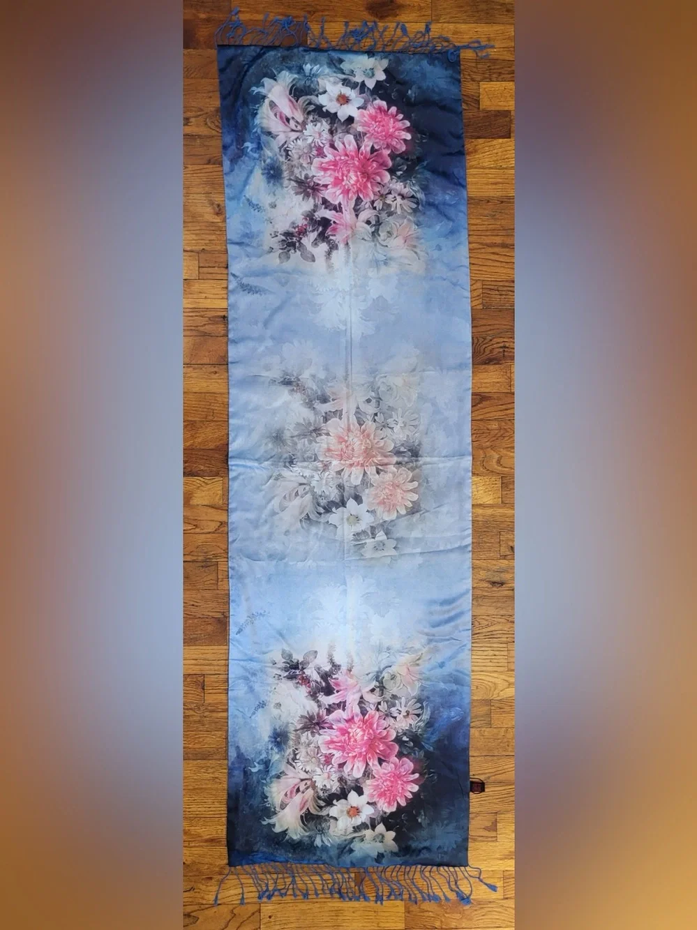 Story of Shanghai 100% Natural Mulberry Silk Floral Fringe Scarf Wrap OS NWT